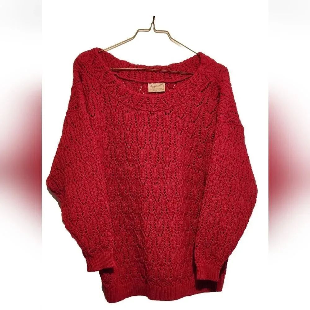 Vintage Trafashion M/L Knit Sweater Pink Made In USA Off Shoulder Style Warm 80s